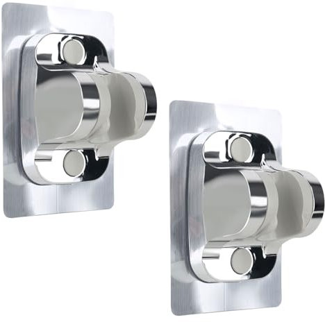 RUCUDIM 2 Pack Shower Head Holder Replacement Shower Wand Holder Drill Free Strong Adhesive Universal ABS Shower Bracket Wall Mount Showers Shelf for Home Bathroom