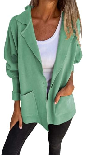 Cardigan da donna aperto sul davanti, a maniche lunghe, leggero, con tasche, spolverino da donna, Verde, L