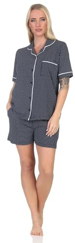 Normann Damen Kurzarm Shorty Pyjama in klassischen Style aus Jersey - auch in Übergröße, Farbe:Allover, Größe:36-38