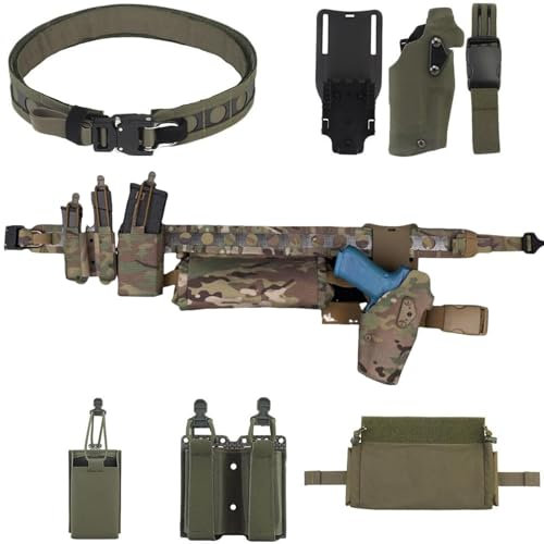 ycahowa Paintball-Jagd-Kampfausrüstung for Die Jagd, Taktisches Gürtelset, Dienstgürtel Mit Sanitätstasche Und 5,56/9 Mm Magazintasche(OD)