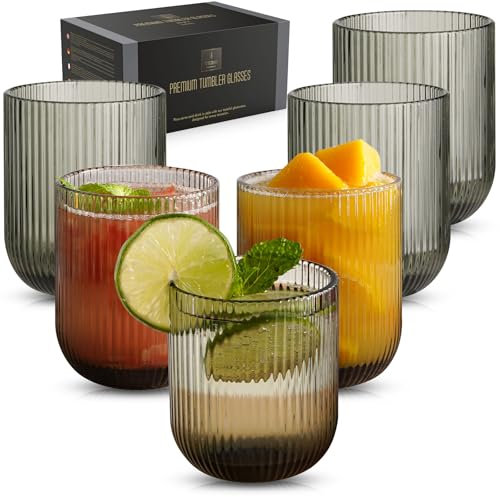 TKNO Gerippte Trinkgläser, Wassergläser, Gin-Saft, Cocktailgläser, Trinkgläser, Origami-Stil, geriffelt, geriffelt, ideal für Zuhause, Restaurant, Veranstaltungen und Partys, 6 Stück