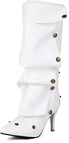 Scarpa Alta Stivali al Ginocchio da Donna Décolleté con Tacco Punta a Punta Tacco a Spillo Bottoni Pantaloni impilati Stivali Altezza Tacco 10 CM