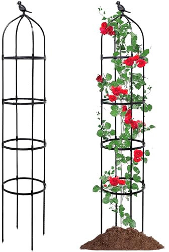 175cm Garden Trellis for Climbing Plants,Heighten Metal Obelisks for Climbing Vines, Thickened Tube Black Plant Tower,Rustproof Garden Obelisk for Outdoor Indoor
