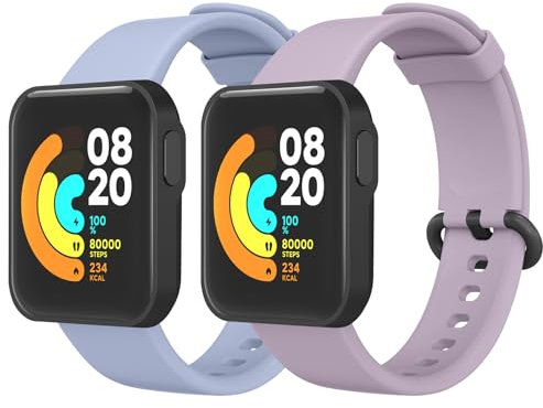 Oumida 2 Pièces Bracelet Compatible avec Xiaomi Mi Watch Lite/Redmi Watch, Sport Silicone Souple pour Xiaomi/Redmi, Bleu Clair+Violet Clair