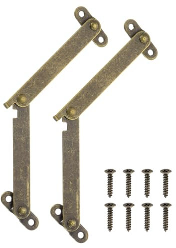 QUARKZMAN 2 Piezas Bisagras Soporte Tapa Plegable 3.2, Bisagras Elevación, Bisagras Hierro Giratorias 180 Grados Con Tornillos Para Cajas Madera, Estuches Joyería, Exhibición, Bronce
