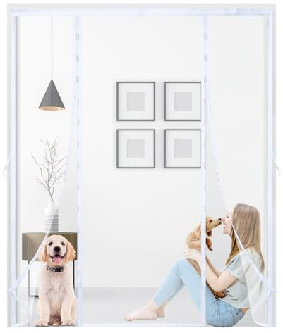 Magnetic Fly Screens Door,Double Door Screen Curtain, Anti Mosquito Mesh Fly Curtain,Powerful Magnets and Full Frame Magic Tape,Without Drilling for Sliding Door, Patio Door,240x180cm,White