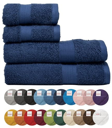 Bassetti Morbidissimo Set Asciugamano Asciugamani 480 Gr/m² 100% Cotone Set 4 Pezzi Assorbenti Soffici - Collezione (Blu Navy, 2 da 60x110 cm + 2 da 40x60 cm)