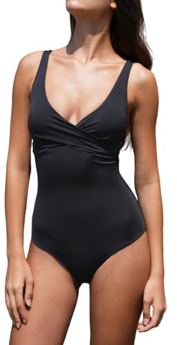 YAKISWIIM Einteiliger Badeanzug zur Bauchkontrolle für Damen, schlankmachende Badeanzüge, V-Ausschnitt, Twist-Push-Up-Bademode