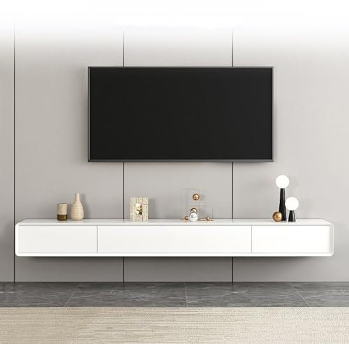 Meuble TV mural moderne avec tiroirs Table TV en bois étroite Banc TV Salon (couleur : blanc, taille : 120 cm)