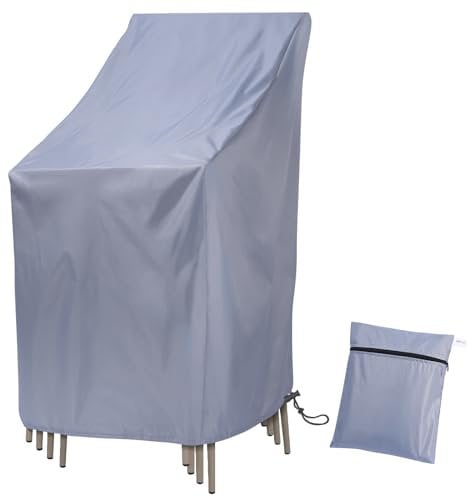 Ricyea Gartenstühle Abdeckung Wasserdicht, Winddicht, Anti-UV Gartenstuhl Schutzhülle aus Oxford, Abdeckhaube für Stapelstühle Gartenstuhl Hochlehner, 64x64x70/120cm (Grau)