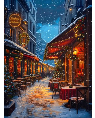 RICUVED 5D Diamond Painting Winter Straße Diamant Painting Bilder Weihnachten Diamond Art Erwachsene Full DIY Diamant Kunst Malerei Stickerei Set Kreuzstich 30x40cm
