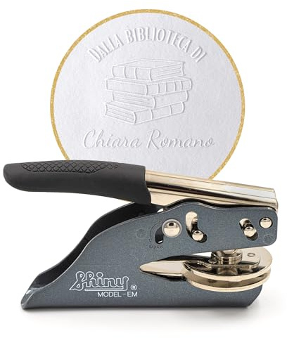 Embosser per libri personalizzato – Timbro Ex Libris a secco 41 mm con rilievo 3D – senza inchiostro, con custodia – idea regalo elegante (Verbi Virtus)