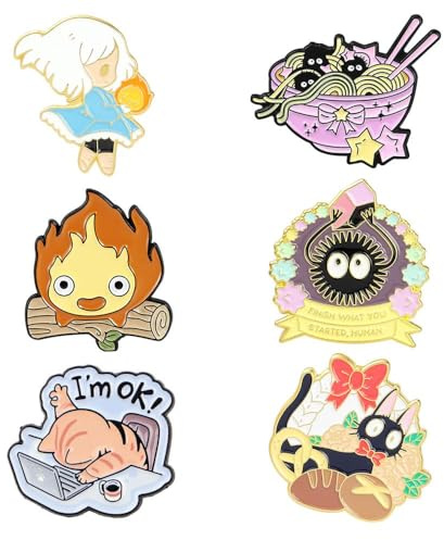 XFSRG 6 Stück Niedliche Emaille Pins Set Lustige Cartoon Katzen Brosche Anime Abzeichen Kawaii Stil Mode Accessoires für Mädchen Jungen Teenager