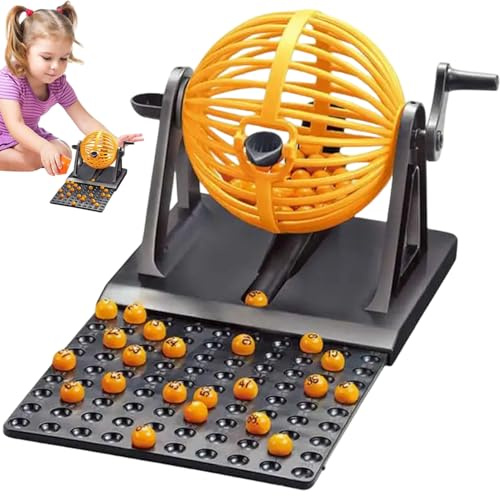 AwnsIMfreien Bingo-Spiel für Kinder, Bingo-Set, 12 Karten und 90 Zahlenkugeln mit Käfig, lustige Spielmaschine für Kinder, Erwachsene, Familie, Keine Chips, Sets