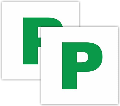 P Plates Stickers Pack of 2 Self Adhesive Vinyl Each Measuring 180 x 180 mm P Sign for New Driver Waterproof P Sticker for New Driver Pass Plates for Car