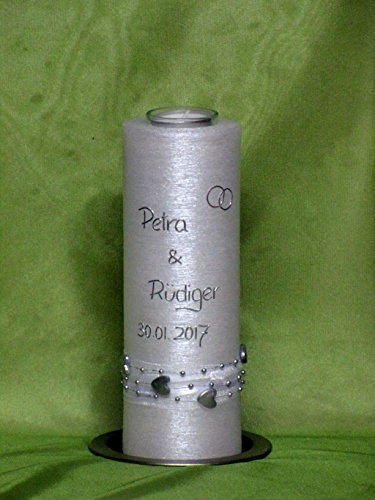 besondere HOCHZEITSKERZE ; 240x68 mm ; Perlmutt-Oberfläche mit Teelichteinsatz ; EH 23