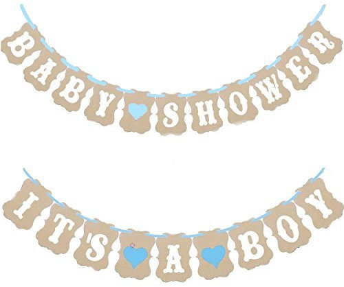 Losuya Wimpelkette für Babypartys, Banner aus Kraftpapier, rustikale Taufe, Babyparty, Foto-Requisiten, Geburtstagsparty-Dekoration (It's a Boy)