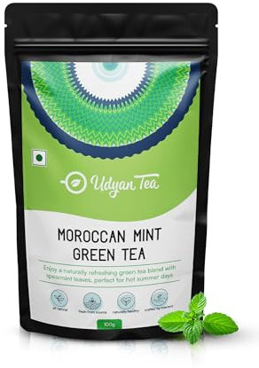 Udyan Tea Moroccan Mint Refreshing Spearmint Leaves Green Tea, 100g (50 Cups) | Natural Loose Leaf Tea