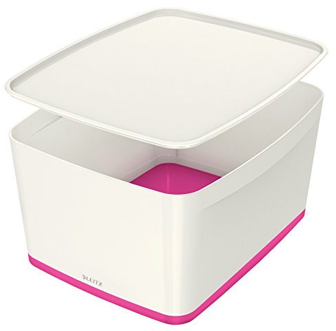Leitz MyBox, Aufbewahrungsbox mit Deckel, Groß, Blickdicht, Weiß/Pink Metallic, Kunststoff, 52164023