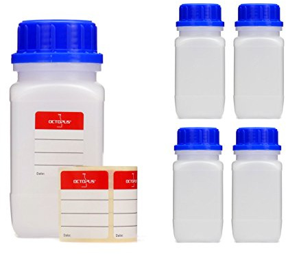 Octopus 5 Weithalsflaschen 250 ml aus HDPE, UN-zugelassen | Kompakte Gefahrgutflasche aus chemikalienresistentem HDPE, für Proben, Flüssigkeiten, Pasten und Granulate