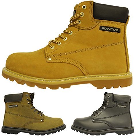 POWCOG Mens Honey Nubuck Leather Typhoon Safety Boots | UK Size 11 | European Safety Rating SB SRC EN ISO 20345:2011