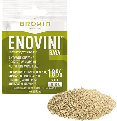 Browin 400360 Enovini BAYA Wine Yeast 7 g, Active, Dried Winemaking Yeast for White and Rose Wine 18%, for 10-35 L, Yeast for Fermentation, Making Wine at Home