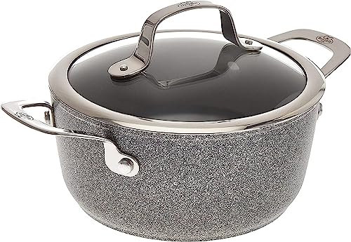 Hohe Kasserolle aus Aluminium, antihaftbeschichtet, für Induktion mit Griffen und Deckel, Linie Salina, Durchmesser 20 cm