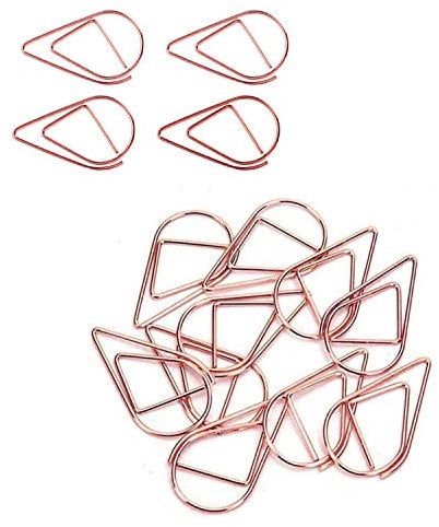 Büroklammer - JUYOO 100pcs Büroklammern Wasser Tropfen Form Lesezeichen Metall - für Buch, Memo, Papier, Poster, Foto (Roségold)