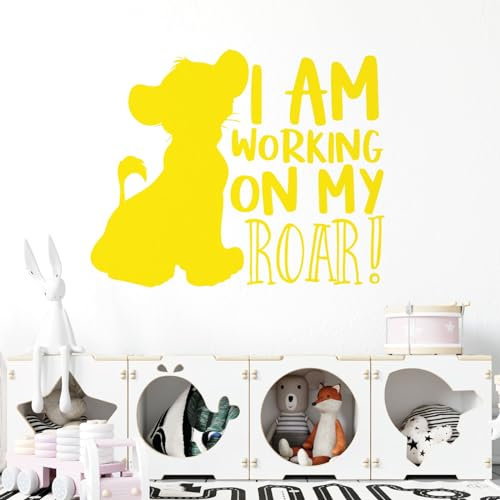 Wandtattoo für Kinder, Motiv König der Löwen – I am Working on My Roar – XXL [Zitrone]