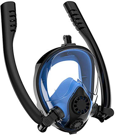 Molinter Schnorchelmaske Tauchmaske Taucherbrille Vollmaske Kinder Erwachsen 180° Sichtfeld Antibeschlag Silikondichtlippe Faltbare Schnorchelset (Schwarz blau, XS (Kinder))