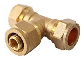 Té de réduction de compression en laiton pour tuyau en cuivre de 15 mm à tuyau multicouche en plastique de 16 mm