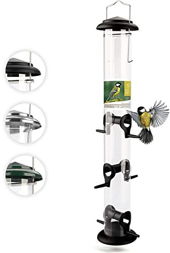 wildtier herz I XL Körner Vogelfutterspender 52cm - aus rostfreiem Metall, Vogel Futterstation, Futtersäule, Wildvögel Futtersilo, ganzjährige Fütterung, Schwarz