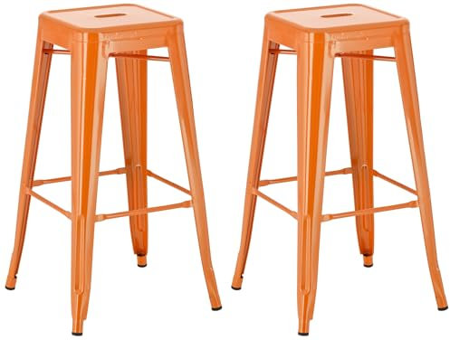 CLP 2er Set Barhocker Joshua I Stapelbare Tresenhocker aus Metall I Barstühle mit Fußstützen I Sitzhöhe 76 cm I Stapelhocker, Farbe:orange