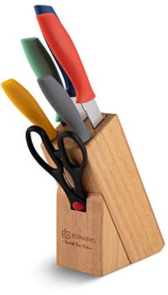 Messerblock 7-tlg, Messer set mit Schere und Holzblock - Scharfe Kochmesserset aus Kohlenstoffstahl. Stark und Langlebig mit einem bequemen Griff.