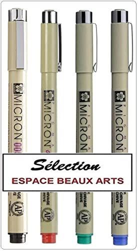 Sakura Pigma Micron Fineliner 0.05 Farben, 4 Stück,Rot, Grün, Blau, Black.Made in Japan (Frankreich Import)