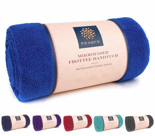 PEAQUE Mikrofaser-Handtuch mit Frottee-Struktur - 1er & 2er Set - Antibakteriell Weich Leicht Saugstark Schnelltrocknend (Royalblau, 50x100 cm (2 Stück))