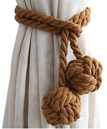 Raffhalter für Vorhänge, mit Zwei Kugeln, handgefertigt, geflochtene Schnalle, Hanf, rustikaler Stil, schick, dekoratives Accessoire für Wohnzimmer, Büro, Hotel, 2 Stück