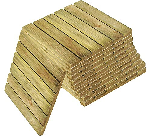 GBS Wooden Decking Tiles Outdoor Interlocking Non Slip Garden Floor Patio Balcony Path Slab Deck Flooring Tub Surface Square 45cm (1)