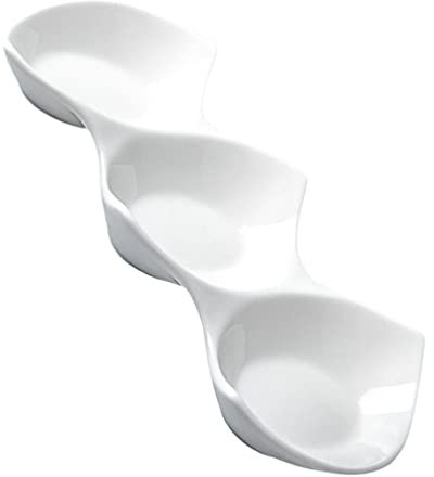 Yardwe Ceramic Sauce Bowls Divided Serving Dish 11 Inches Ceramic Serving Platter 3 Compartment White Sauce Plate for Home Use