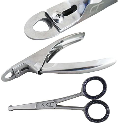Dog Cat Pets Nails Clippers and Grooming Scissors – Semi Circular Claw Trimmers and Round tip Safety Hair Cutting Scissors