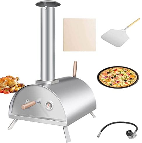 Pellet Pizzaofen, Outdoor Pizzaofen inkl. Pizzaschieber & Pizzastein, hochwertiger Pizza-Backofen, Premium Holzofen für den Garten & Outdoor, Pellets, Kohle und Briketts