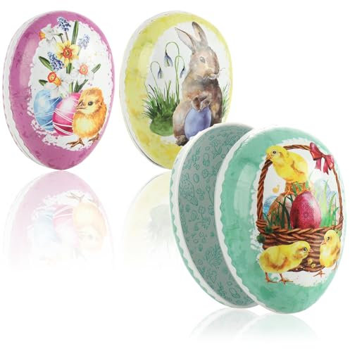 com-four® 3X Osterei zum Befüllen - Fülleier für Ostern - Osterei mit süßen Oster-Motiven - Osterdekoration [Auswahl variiert]