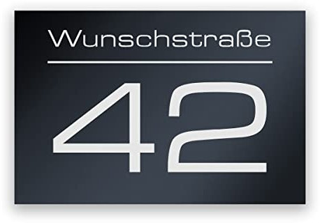 Hausnummer Anthrazit mit Gravur Straßenname und Nummer personalisiert Hausnummernschild RAL 7016 - Acrylglas wetterfest und UV-beständig - 375 x 250 mm