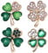 4 Pièces Broche Strass Vert, Broche Feuille Verte, Broche Trèfle à Quatre Feuilles, Broche Verte Femme, Convient aux Femmes, aux Filles, aux Accessoires de Mariage et de Fête