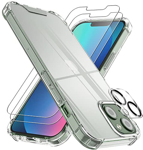 4youquality (4-in-1 Case for iPhone 13 Mini Case with [2-Pack Tempered Glass Screen Protectors + 1-Pack Camera Lens Protector], Airbag Protection, Transparent Clear Phone Case for iPhone 13 Mini