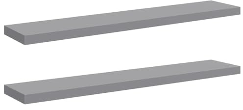 vidaXL Floating Wall Display Shelves, Set of 2, Grey, Honeycomb MDF and Metal Construction, with Invisible Mounting System - Perfect for Home Decor, 120x23.5x3.8 cm Each
