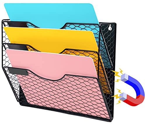NiOffice 3 Fächer Magnetischer Metall A4 Zeitschriftenhalter Wand ,Zeitungshalter Wand, Zeitschriftensammler für Büro und Zuhause, Wandorganizer ohne Bohren für Wand, Schrank oder Kühlschrank(Schwarz)