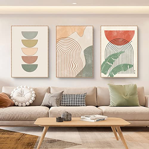 Sarah Duke 3er Beige Poster Set Abstrakt Wohnzimmer Bilder Wandbilder Moderne Leinwandbilder OHNE Rahmen Wohnzimmer Schlafzimmer Decor (Stil B,30x40 cm)
