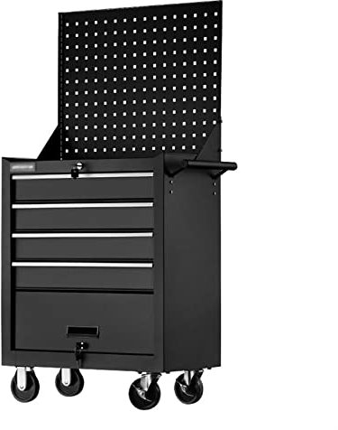 Werkzeugbox Tragbar Werkzeugkiste Heavy Duty Rollwagen Stahl Rolling Tool Box 5 Schubladen Wagen, professionelle Werkzeugkiste mit abschließbaren Schubladen und Rückwand, schwarz Werkzeugaufbewahrung