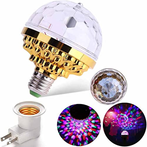 Colorful Rotating Magic Ball Light Colorful Disco Rotating Bulb with Sockets LED RGB Strobe Party Lamp Bulb Dazzling Crystal Disco Prom Stage Decor Light | UK PLUG | for Christmas Birthday (1)